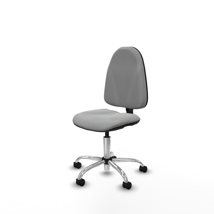 Silla de oficina Algarra con mecanismo Contacto permanente básico tapizada con Similpiel color Gris claro. Equipada con Base cromada, Sin brazos y Ruedas de nailon 50 mm Silla de oficina Algarra con mecanismo Contacto permanente básico tapizada con Similpiel color Gris claro. Equipada con Base cromada, Sin brazos y Ruedas de nailon 50 mm