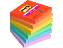 Post-it Bloc de Notas Adhesivas Super Sticky Playful 76x76 mm 90 Hojas 100% PEFC Pack de 6 Unidades