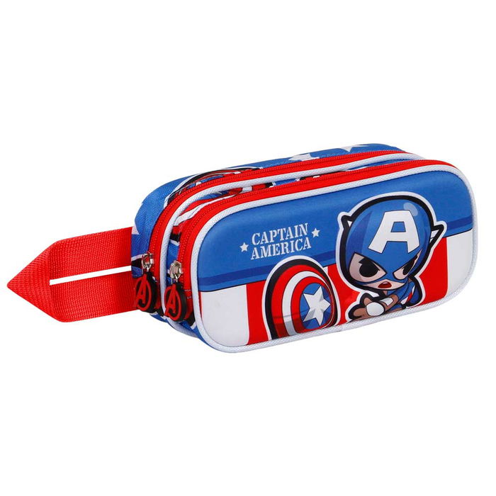 Estuche Portatodo 3D Doble Let's go Marvel Capitán América Azul