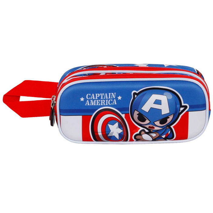 Estuche Portatodo 3D Doble Let's go Marvel Capitán América Azul