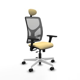 PIQUERAS Y CRESPO Silla de oficina Motilla con mecanismo Sincro/Traslack, Similpiel Crema y Malla Gris