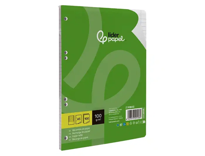 Liderpapel Recambio A5 100 Hojas 100gr Horizontal Doble Margen 6 Taladros