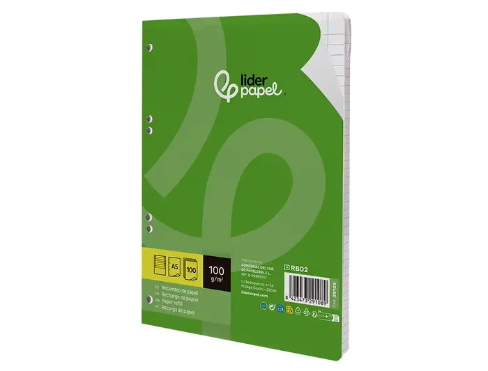 Liderpapel Recambio A5 100 Hojas 100gr Horizontal Doble Margen 6 Taladros