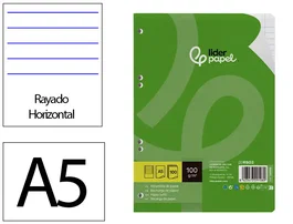 Liderpapel Recambio A5 100 Hojas 100gr Horizontal Doble Margen 6 Taladros