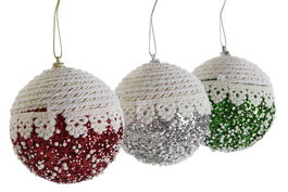 DKD Home Decor Decoración Colgante Navidad Tradicional Rojo Blanco 8 x 8 x 8 cm (12 Unidades)