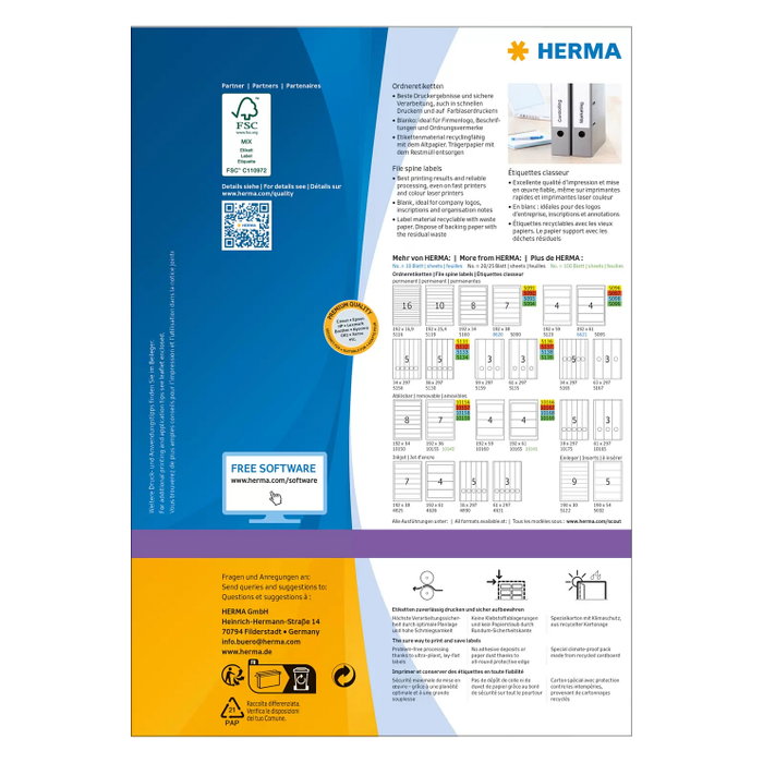 HERMA Etiquetas para archivadores 61,0 x 192,0 mm blanco