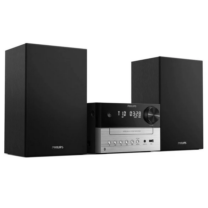 Philips Microcadena TAM3205M2/12 con CD, Bluetooth 5.4, USB, FM, 20W de Potencia, Control Remoto Incluido, Altavoces Bass Reflex (3")