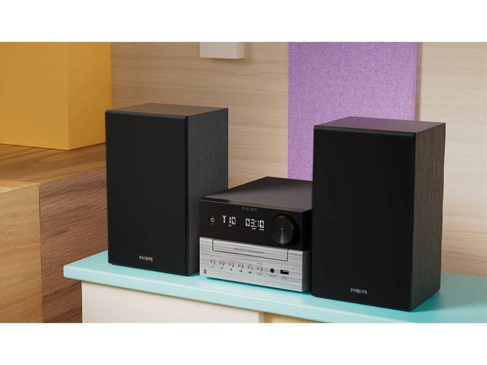 Philips TAM3205M2 Microcadena con Bluetooth y USB, Negro/Plata