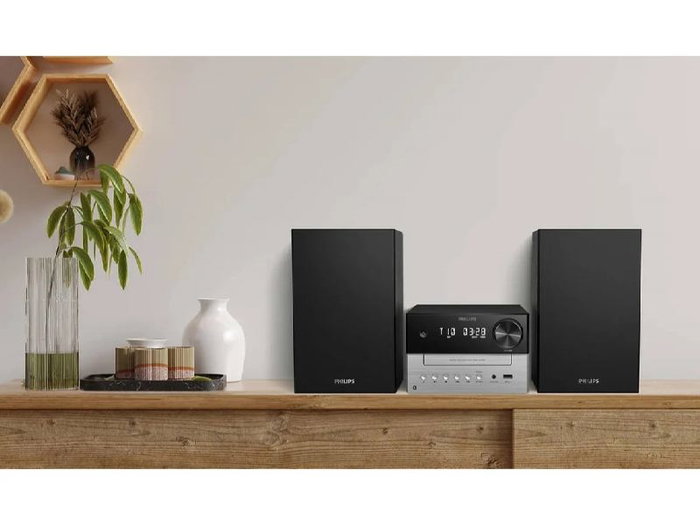 Philips TAM3205M2 Microcadena con Bluetooth y USB, Negro/Plata