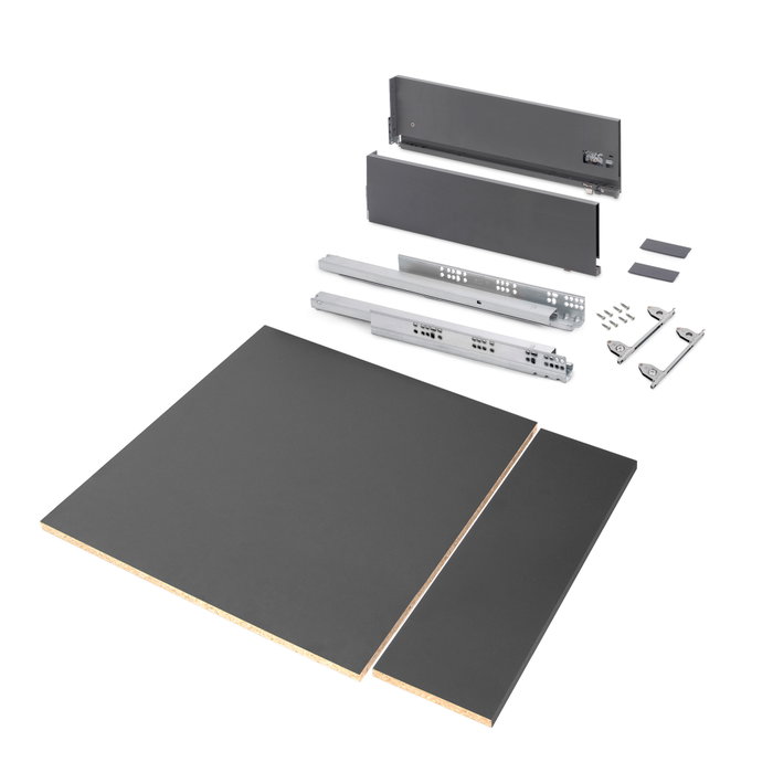 Emuca Kit de cajón para cocina o baño Vertex de altura 178mm con regulación 3D, tableros incluidos, módulo 600mm, Gris antracita Emuca Kit de cajón para cocina o baño Vertex de altura 178mm con regulación 3D, tableros incluidos, módulo 600mm, Gris antracita