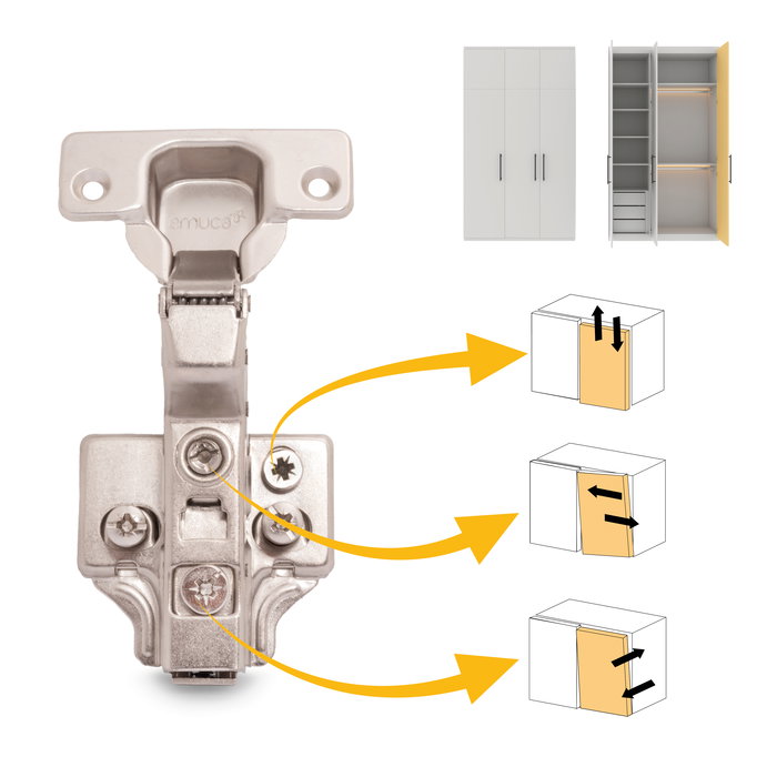 Emuca Lote de 20 bisagras supercodo X91 con cierre suave y suplementos Euro, Altura 0, Acero, Niquelado