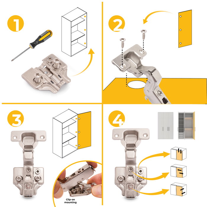 Emuca Lote de 20 bisagras supercodo X91 con cierre suave y suplementos Euro, Altura 0, Acero, Niquelado