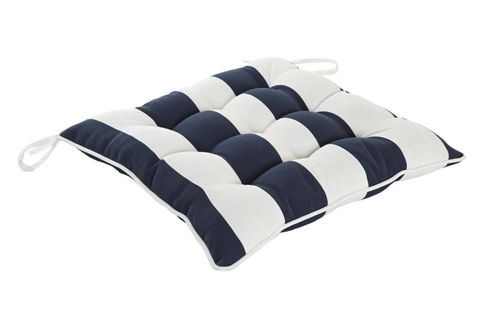 DKD Home Decor Cojin Silla Terraza Y Jardin Azul Marino Blanco Poliester 40 x 7 x 40 cm