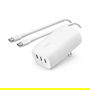Belkin Cargador BOOST CHARGE 67W con 3 Puertos USB-C, Carga Rápida Universal para Portátil y Smartphone, Blanco