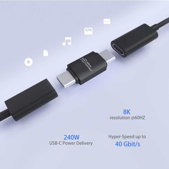 MicroConnect Adaptador USB-C Macho-Macho Premium USB4 Gen 3x2, 240W, 40 Gbps, Thunderbolt 4, 8K a 60Hz