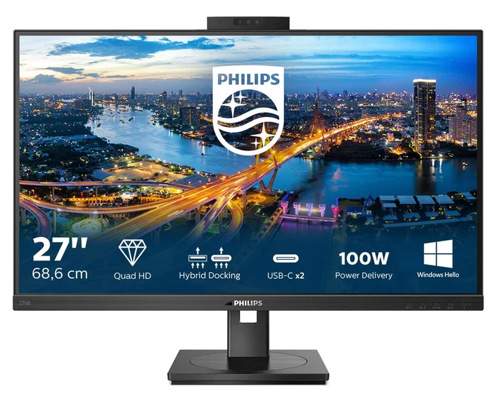 Philips 276B1JH/00 - Monitor 27" IPS QHD 2560x1440, USB-C 100W, Cámara Web, Altavoces, DisplayPort, HDMI, Ahorro Energético