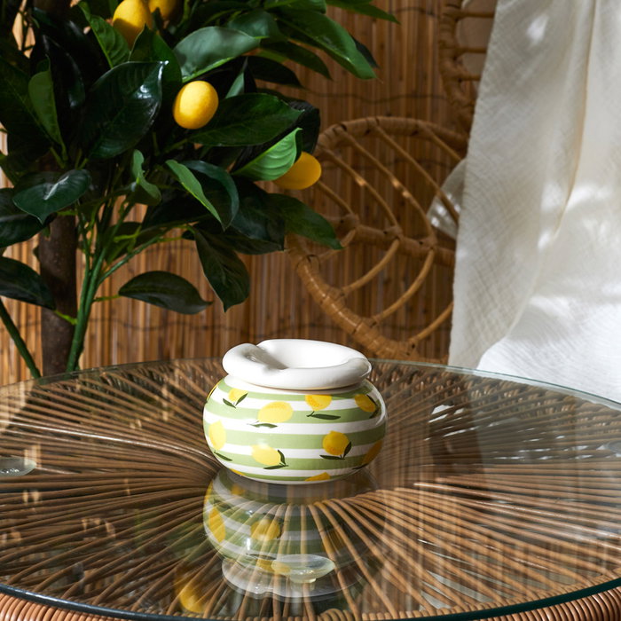 Home Deco Factory Cenicero Agua Colección Bain De Soleil Motivo Limones Diámetro 10 cm Altura 6.5 cm