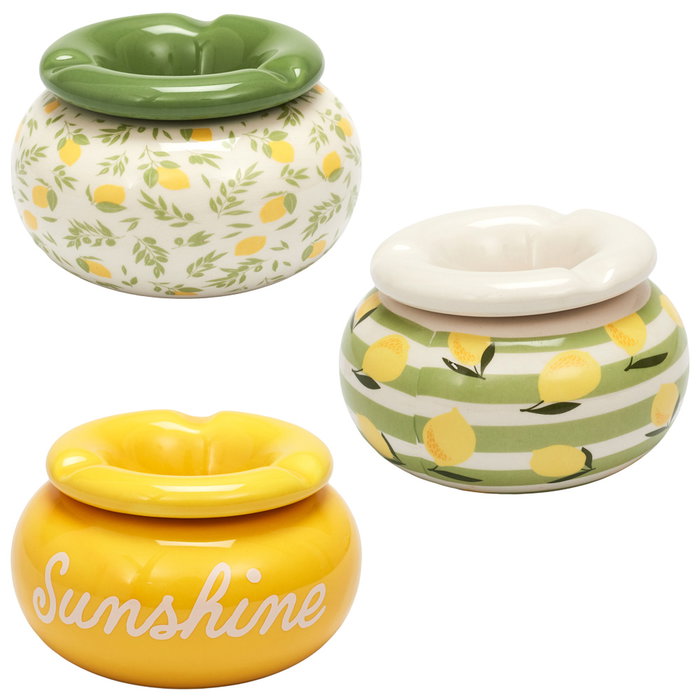 Home Deco Factory Cenicero Agua Colección Bain De Soleil Motivo Limones Diámetro 10 cm Altura 6.5 cm