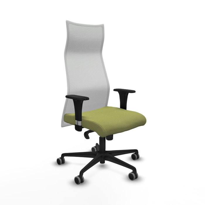 Sillón Albacete con mecanismo Sincro tapizada con Tela color Verde oliva y malla color Blanco. Equipado con Base nailon negra, Brazos 1D y Ruedas 65 mm parqué Sillón Albacete con mecanismo Sincro tapizada con Tela color Verde oliva y malla color Blanco. Equipado con Base nailon negra, Brazos 1D y Ruedas 65 mm parqué