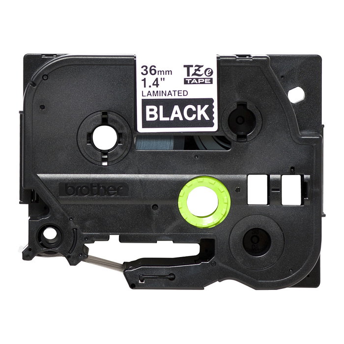 Brother TZe-365 Cinta TZe Laminada Etiquetadora, Blanco sobre Negro, 36 mm de Ancho x 8 m de Largo