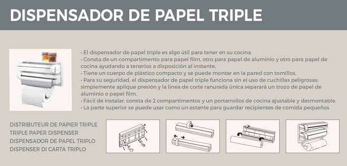 Confortime Dispensador Aluminio-Film-Papel Abs 37,7 cm x 18,3 cm x 6,9 cm (6 Unidades)