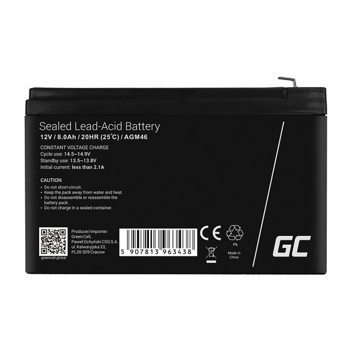 Green Cell AGM46 Batería 12V 8Ah 8000mAh Plomo-Ácido Sellado (VRLA) Negro Green Cell AGM46 Batería 12V 8Ah 8000mAh Plomo-Ácido Sellado (VRLA) Negro