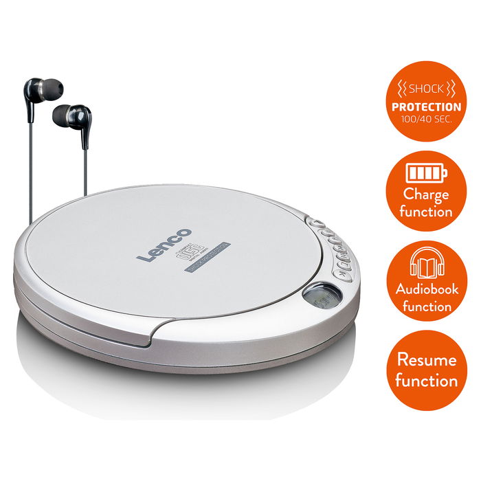 Lenco CD-201 Plata Reproductor CD Portátil MP3 LCD