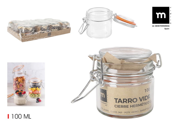 La Mediterranea Tarro Hermético de Vidrio con Clip 100 ml (Pack de 48 Unidades) La Mediterranea Tarro Hermético de Vidrio con Clip 100 ml (Pack de 48 Unidades)
