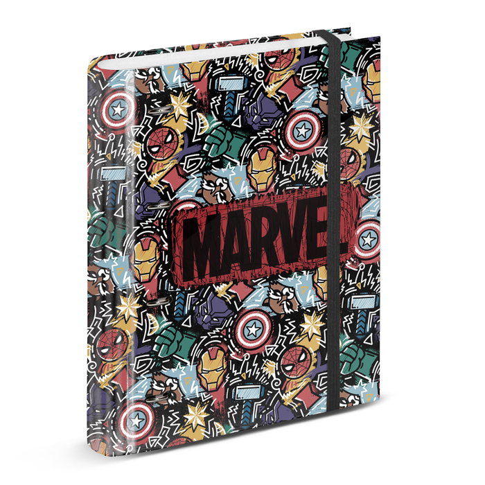Marvel Los Vengadores Carpesano 4 Anillas A4 Papel Cuadriculado Negro con Separadores Elástico Marvel Los Vengadores Carpesano 4 Anillas A4 Papel Cuadriculado Negro con Separadores Elástico