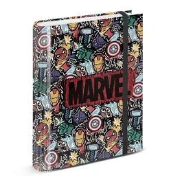 Marvel Los Vengadores Carpesano 4 Anillas A4 Papel Cuadriculado Negro con Separadores Elástico