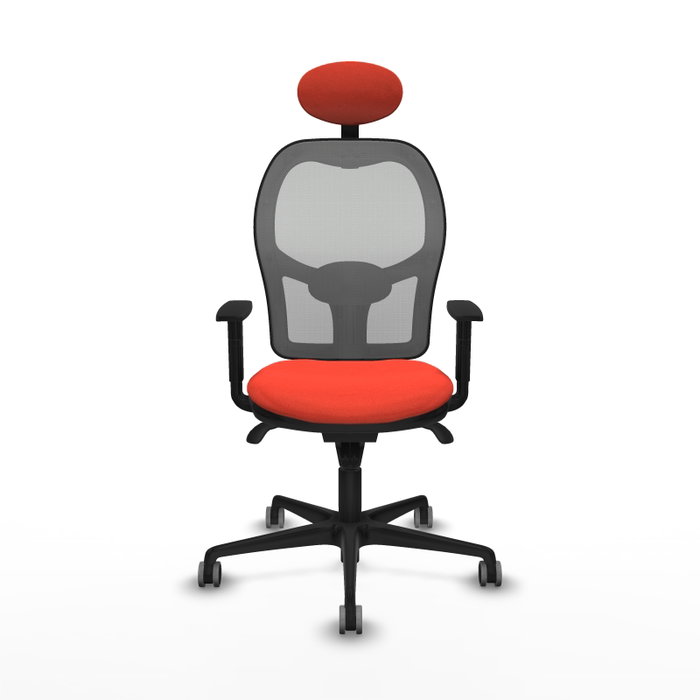 Silla de oficina Jorquera con mecanismo Sincro tapizada con Tela color Naranja oscuro y malla color Gris. Equipada con lumbar 1D, Brazos 1D, Cabecero Fijo y Ruedas 65 mm parqué Silla de oficina Jorquera con mecanismo Sincro tapizada con Tela color Naranja oscuro y malla color Gris. Equipada con lumbar 1D, Brazos 1D, Cabecero Fijo y Ruedas 65 mm parqué