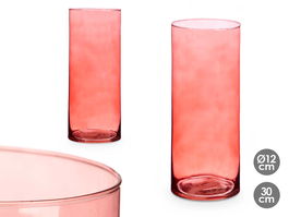 Giftdecor Jarrón de Cristal Cilíndrico Color Teja 12 cm Diámetro x 30 cm Alto (Set de 6)