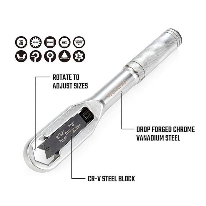 Workpro Llave Ajustable Universal, Acero Cromo Vanadio Forjado, Medida 7-22 mm, Para Pernos Redondeados, Textura Antideslizante