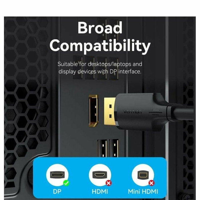 Vention Cable Conversor HAKBH DisplayPort macho a DisplayPort macho 4K 2m Negro