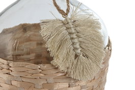 DKD Home Decor Jarrón Balines Natural Cristal y Fibra 4 Unidades 19 x 30.5 x 19 cm