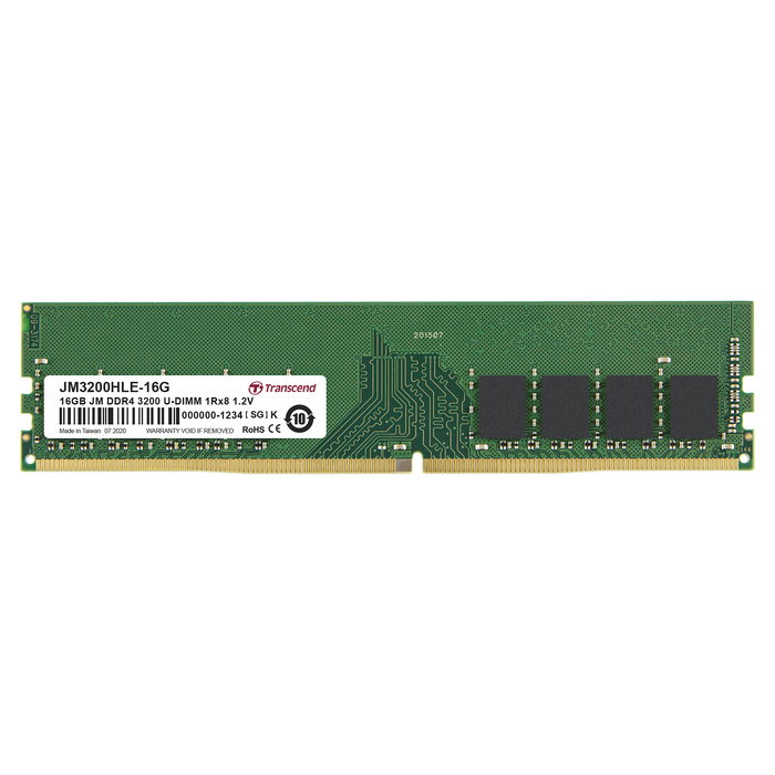 Transcend JetRam JM3200HLE-16G, Memoria RAM DDR4 16 GB 3200 MHz CL22, 1 x 16 GB, 288-pin DIMM, 1.2 V, Unbuffered