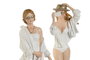DKD Home Decor Figura de Resina Chica Sombrero, Pack de 2