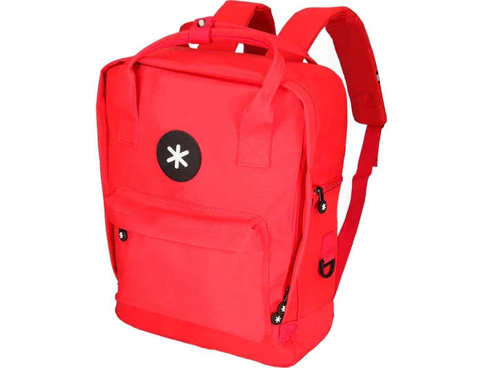 Antartik Mochila Cubo 2 asas y bolsillos exteriores color Rojo 300x115x390 mm para uso diario y escolar
