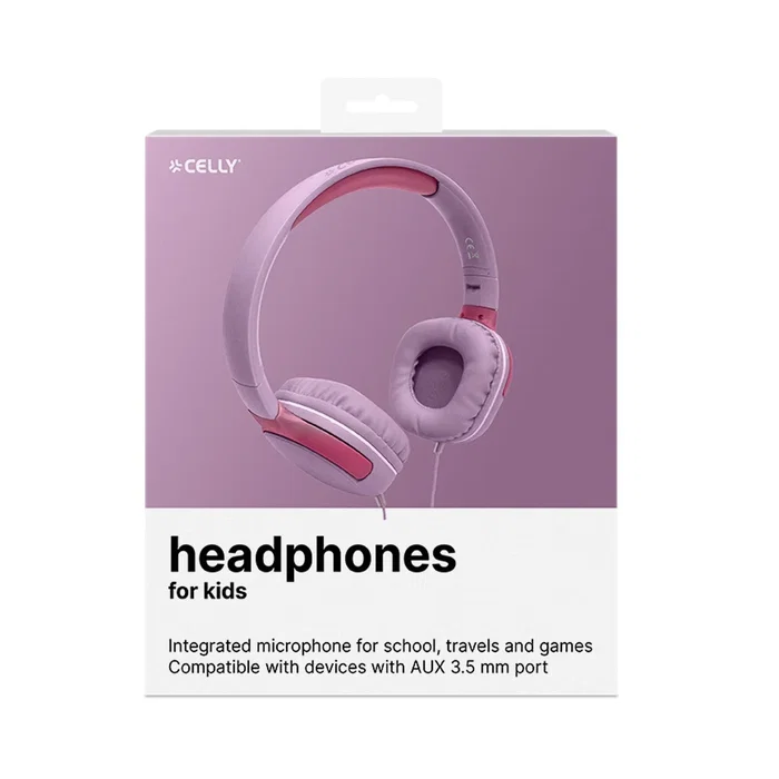 KidsBeat2 Auriculares Diadema Alámbrico para Niños, Modelo KIDSBEAT2 - Límite de Volumen 85 dB, Micrófono Integrado, Plegables, Rosa