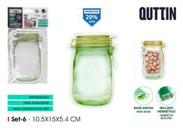 Quttin Set de 6 Bolsas de Alimentos Reutilizables 10,5 x 5,4 x 15 cm (36 Unidades)