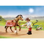 Playmobil Coleccionable Pony Connemara con Accesorios: Manta, Valla, Casco, Cubo, Rastrillo y Más para Juego Diario
