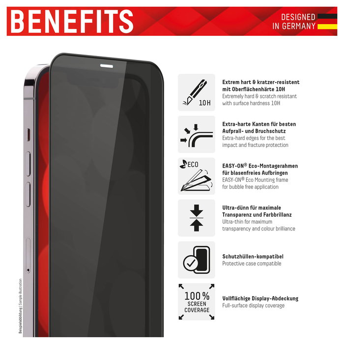 Displex DISPLEX Privacy 10H Full Cover Protector de Pantalla de Vidrio Templado para Apple iPhone 13/13 Pro/14/16e/17e, Filtro Privacidad, Anti-Rayones, Aplicación en Seco