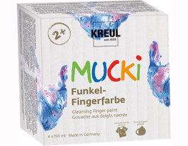 Kreul Set de 4 botes de pintura de dedos MUCKI brillante (150ml)
