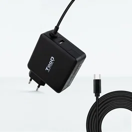 TooQ Cargador Portátil TQLC-USBC65PD USB-C 65W PD 3.0 Automático 5-20V, 1 Puerto USB-A 5V/2.4A, Cable 1.8m, Compatible Mac, Negro