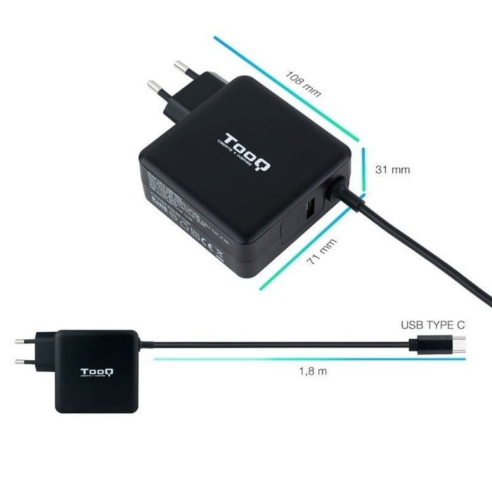 Tooq TQLC-USBC65PD Cargador de Portátil 65W USB-C Negro Tooq TQLC-USBC65PD Cargador de Portátil 65W USB-C Negro