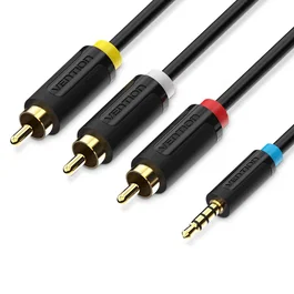 Vention BCBBG Cable de Audio Estéreo 1.5m, 3.5mm Jack Macho a 3x RCA Macho, Conector Chapado en Oro, Negro