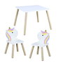 Home Deco Kids Conjunto Mesa y 2 Sillas Infantil Unicornio Licorne 55x55x43 cm Mesa, 28x28x51 cm Silla