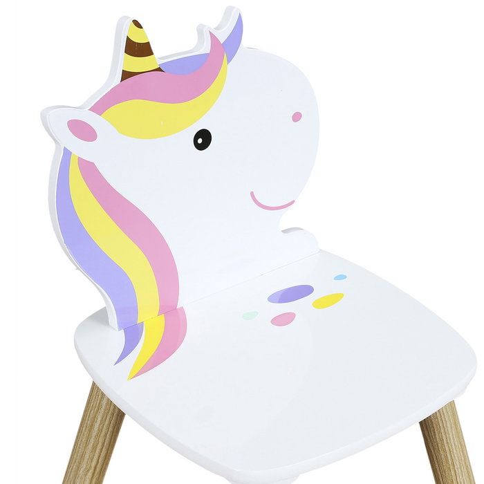 Home Deco Kids Conjunto Mesa y 2 Sillas Infantil Unicornio Licorne 55x55x43 cm Mesa, 28x28x51 cm Silla