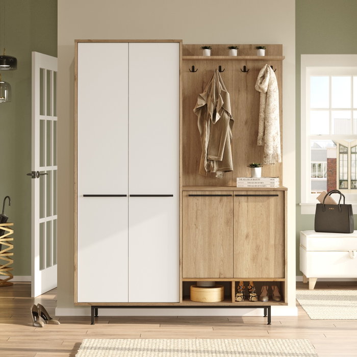 Hanah Home OS1-SW Recibidor Roble y Blanco 147.4x195.6x35.5cm Organizador Entrada Hanah Home OS1-SW Recibidor Roble y Blanco 147.4x195.6x35.5cm Organizador Entrada
