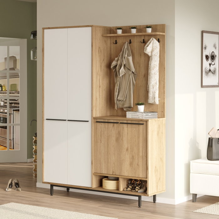 Hanah Home OS1-SW Recibidor Roble y Blanco 147.4x195.6x35.5cm Organizador Entrada Hanah Home OS1-SW Recibidor Roble y Blanco 147.4x195.6x35.5cm Organizador Entrada